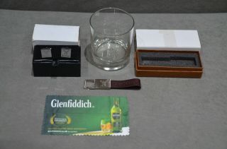 Glenfiddich Gift Set 1x Heavy Base Whisky Glass Tumbler 1x Keyring 2x Cufflinks