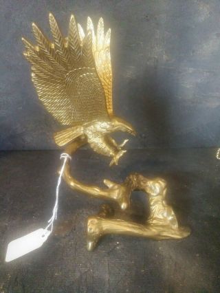 Vintage Large 10 " Tall Vintage Brass Eagle Statue With Tree Branch Stand