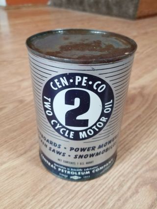 Vintage,  Cen - Pe - Co,  Two Cycle Outboard Metal Oil Can / 1 Quart Full