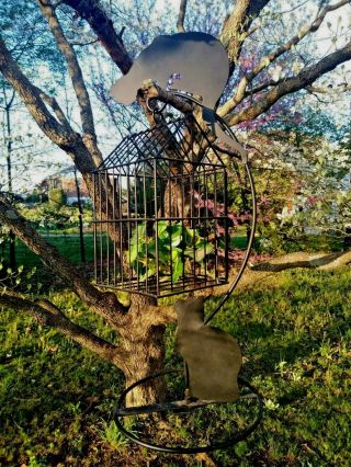 Antique Vintage Metal Bird Cage Cat Sylvester On Perch Pounce 22/9.  5 " ❤️ Ts17j