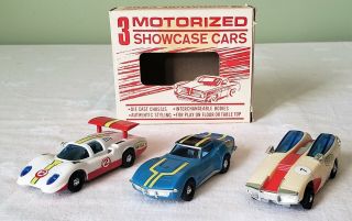 Ideal Toys Metal & Plastic B/o Motorized Showcase Cars 3 Car Set 1972 V Rare Mib