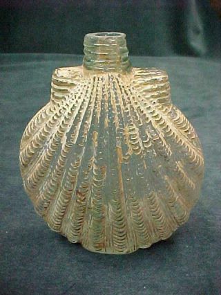 Antique Figural Scallop Seashell Whiskey Flask Bottle Aqua With Paint