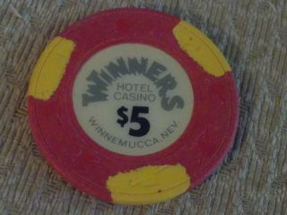 Winners Hotel & Casino $5 Hotel Casino Gaming Chip Winnemucca,  Nv