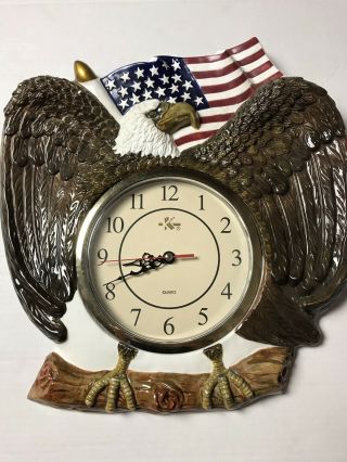 Quartz Ceramic Bald Eagle Clock With American Flag