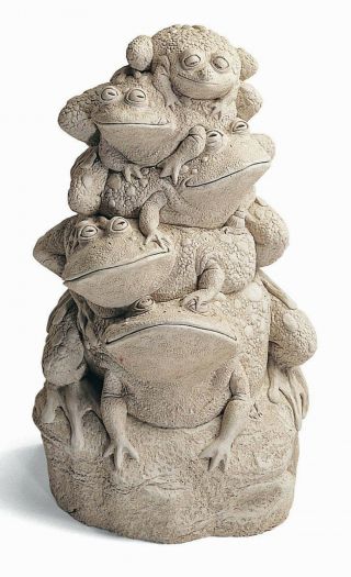 " Frolicking Frogs " Stone Garden Sculpture - Natural Stone Finish - Garden Statue