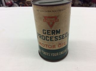Vintage Conoco Germ Processed Miniature Motor Oil Can Bank - RARE 6