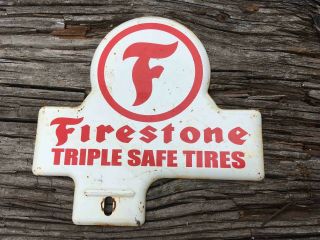 Vintage Firestone Triple Safe Tires Advertising License Plate Topper