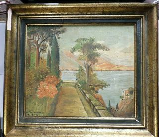 Old European Painting: Panorama Of Sea And Mountains,  Signed 1938 By Leermakers