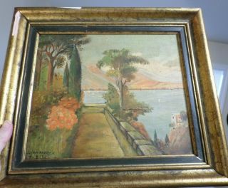 Old European Painting: Panorama of Sea and Mountains,  Signed 1938 by Leermakers 3