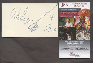 Pete Seeger Signed 3x5 Index Card Auto Autograph Jsa