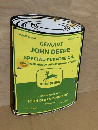 John Deere Farm Motor Oil Can Porcelain Advertising Sign