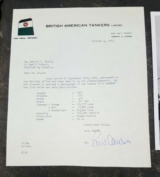 1961 British American Oil B/A Canada Great Lakes Ship Photo w/Company Letter 3