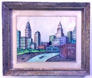 Frances Marx Signed 1949 Watercolor Painting Chicago Cityscape Framed