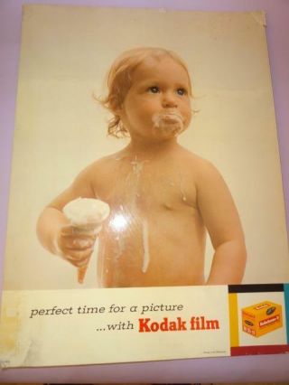 Kodak Films & Cameras Vtg Cardboard Advertising Display Poster Child 38x50cm