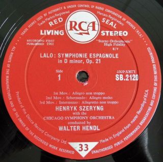 Lalo: Symphonie Espagnole - Henryk Szeryng RCA Living Stereo SB - 2120 ED1 4