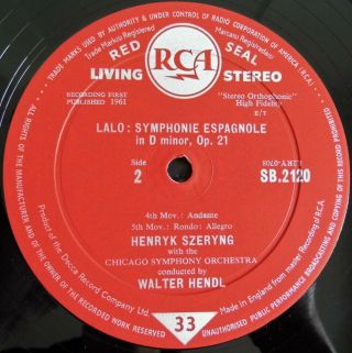 Lalo: Symphonie Espagnole - Henryk Szeryng RCA Living Stereo SB - 2120 ED1 5