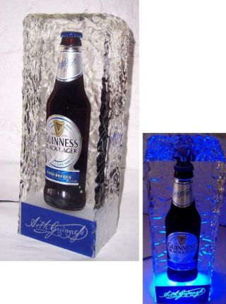 Lighted Guinness Black Lager Display Beer Bottle In Faux Ice Block