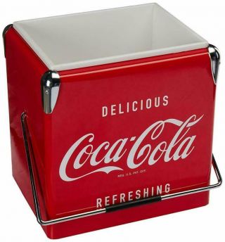 Vintage Beverage Cooler Ice Box Chest Tin Lunch Box Red Metal Coke Coca Cola 2