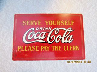 Vintage 1930s Cola - Cola Salesmen Sample Metal Sign