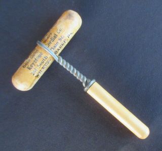 Antique Clough Advertising Corkscrew,  Keystone Cordial Co. ,  Wilkes Barre,  Pa