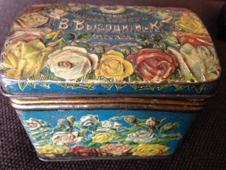 Old Large Rare 1900 Russian Imperial Antique Tin Tea Box Wissotzky Russia Empire