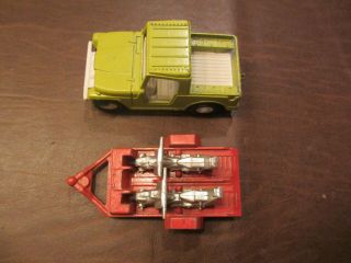 VINTAGE 1969 TOOTSIETOY DIECAST JEEP and TWO MOTORCYCLES ON TRAILER TOY 7