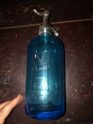 Vintage Blue Seltzer Bottle Davis Beverages Bronx Ny 26 Oz Turquoise Antique