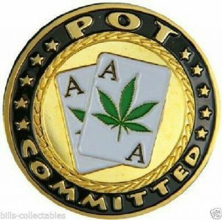 High Times Marijuana Pot Committed Poker Card Guard Protector Pair Ace Gold Coin