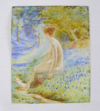 Antique Portrait Miniature Painting Sitting Nude Wood Nymph By Bc Smallfield Yqz