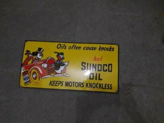 Walt Disney Mickey Sunoco Oil Porcelain Enamel Sign 24 X 12 Inches S/s Usa 39