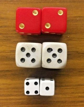 3 Pair Assorted Sizes & Color Vintage Dice 3/16 " & 9/16 "