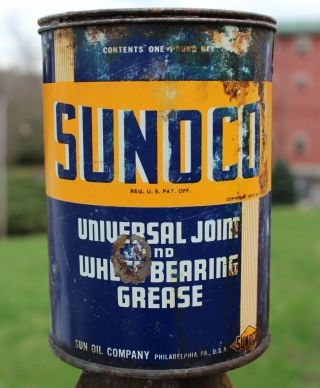 Vintage Sunoco One Pound Universal Joint & Wheel Bearing Grease Can - Lubricant