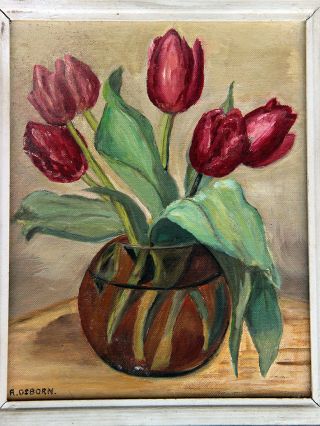 2 Floral Originals from R.  OSBORN 1959 Oil on Canvas Framed Painting - Signed 4