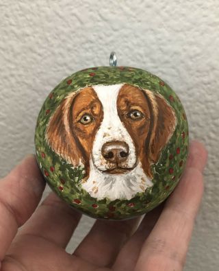 Hand Painted Gourd Brittany Spaniel Dog Ornament Ooak Lisa Rogers