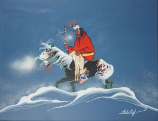 Barthell Little Chief - Kiowa Artist - Signed Gouache - Winter Kill/warrior