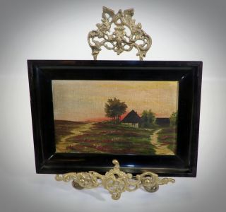Small Antique German Impressionist Countryside Landscape Oil Painting