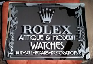 Rolex Art Deco Antique & Modern Mirror Watch Repairs Service Advertising Sign