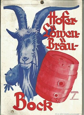 Vintage Beer Advertising Board; Ludwig Hohlwein,  German Graphic Artist; 1920 - 30s