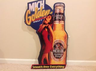 Large 1993 Anheuser Busch Sexy Woman Michelob Golden Draft Metal Tin Beer Sign