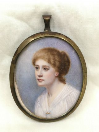 Fine Antique Early 19th Century Painted Miniature Portrait Of A Girl Young Lady