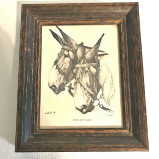 1975 Bonnie Shields Tennessee Mule Artist Framed Signed Print Pete And Sally 7 "
