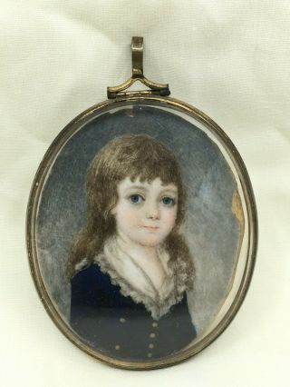 Antique Early 19th Century Painted Miniature Portrait Of Young Girl Fine