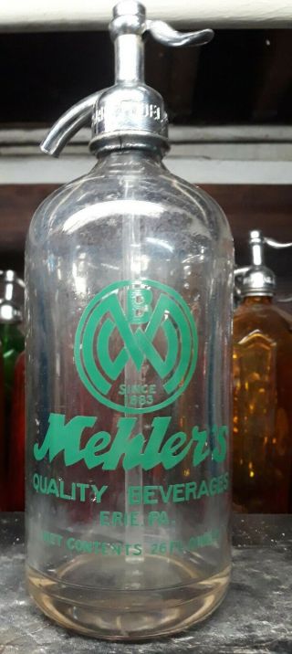 Green Painted Mehlers Since 1883 Erie Pa Seltzer Bottle