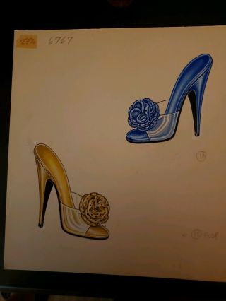 Concept Art W/markups - Advertising - Fashion Shoes - Blue Yellow Clear Heels