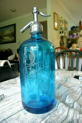 Vintage Blue Seltzer Bottle H.  Lempert Bronx N.  Y.