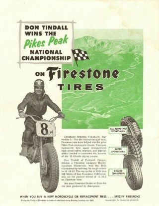 1955 Firestone Motorcycle Tires - Don Tindall Wins Pikes Peak Vintage Ad