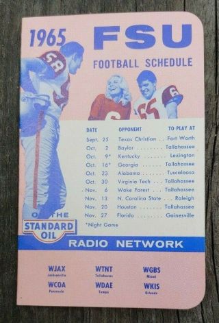 Vintage 1965 Fsu Sec Pocket Football Schedule Standard Oil Chevron Florida State