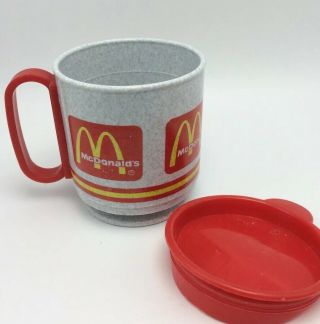 Mcdonald Whirley Travel Mug Plastic Coffee Cup Gray Speckled W Red Lid 8 - 10 Oz
