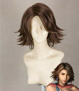 Final Fantasy Ffx2 Yuna Short Brown Styled Anime Cosplay Wig Synthetic Hair Wigs