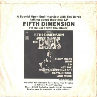 Byrds - - Rare Promo Only Open - End Interview Picture Sleeve,  45 - (fifth Dimension) - Ps